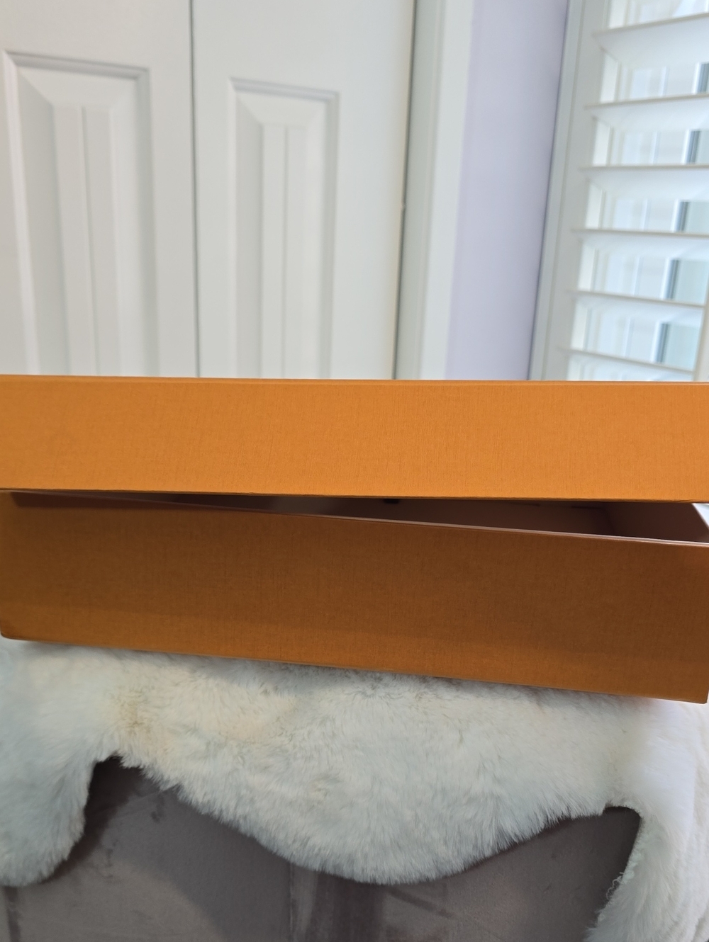 LOUIS VUITTON Orange Box/ Black Logo, Matching Envelope With Navy Accent Ribbon - Picture 3 of 11